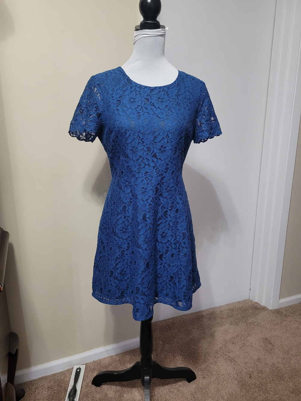 J. Crew Royal Blue Lace Short Sleeve A-Line Dress